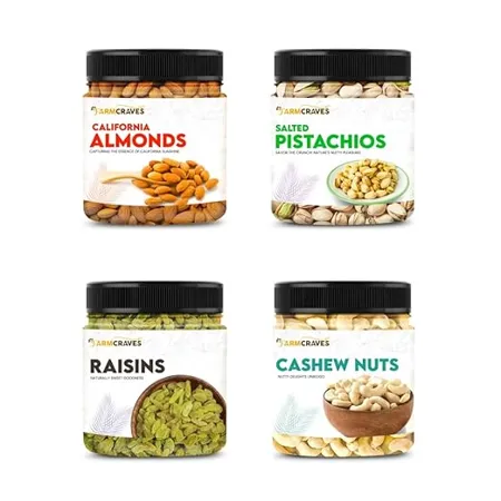 FARMCRAVES Premium Combo Pack 1 Kg Whole Almond Cashew Raisin Salted Pistachios 250g each Healthy Dry Fruit Snack Combo