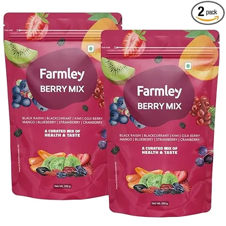 Farmley Premium Dried Berries Mixed Healthly Snacks Contains Cranberry Black Raisins Strawberry Black Currant More Pack Of 2 Each 200 Gm