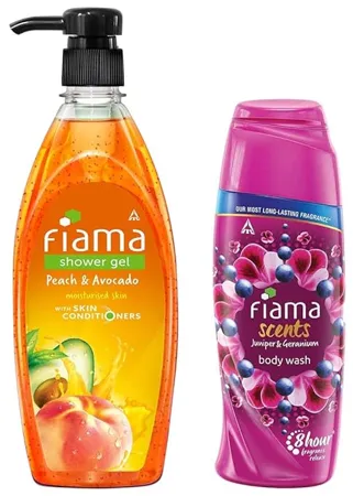 Fiama Scents Juniper and Geranium Body Wash 250 ml And Fiama Peach And Avocado Mild Dew Shower Gel 500ml