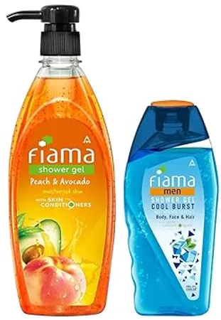 Fiama Shower Gel Peach Avocado Body Wash with Skin Conditioners for Soft Moisturised Skin 500 ml Pump and Men Cool Burst Shower Gel 250ml