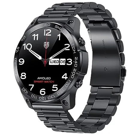Fire Boltt Dagger Luxe 1 43 Super AMOLED Display Luxury Smartwatch Stainless Steel Build 600 NITS Brightness with Single BT Bluetooth Connection IP68 Dual Button Technology Stainless Black 