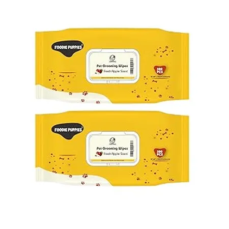 Foodie Puppies Pet Anti Bacterial 200 Wet Wipes with Fresh Apple Scent for Dogs Puppies Pets 100 Wipes X 2 Pack Suitable for All Types of Pets Dry Bathing Daily Care Paw Cleaning Grooming Wipes
