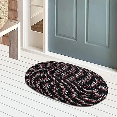 Fun Homes Cotton Oval Door Mat for Porch Kitchen Bathroom Laundry Room Black 54FH3948 