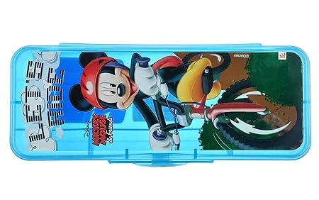 Fun Homes Micky Mouse Printed Tranasparent Plastic Pencil Box Mini Organizer Storage Box for Kids Blue 