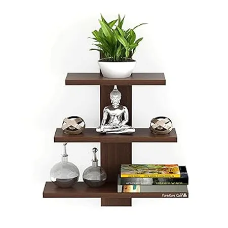 Furniture Cafe Wooden Wall Shelves for Living Room for Home Decor Items Floating Book Rack for Study Room Office Kitchen 3Tiers Size Standard Colour Brown