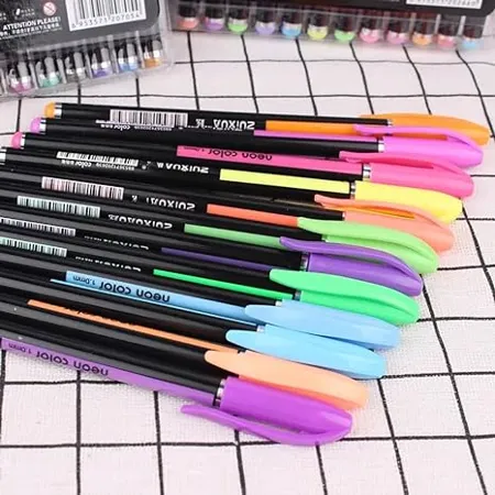 GLUN 12Pcs Neon Color Set Neon Metallic Fluorescence Highlighter Pastel Gel Pen For Art Sketch Doodle Painting Drawing Kids Gift