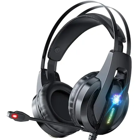 Gaming Headphones Onikuma K16 RGB Gaming Headset with Mic Noise Cancellation Headphone Gaming with Led Light for Mobile Phone Laptop Ps4 Ps5 Pc Xbox Black Over Ear Wired