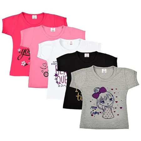Girls Cotton T Shirt Regular Fit T Shirt Baby Girl T Shirt Girl Baby T Shirt 12 18 Month 1 2 Year 2 3year 3 4 Year 4 5 Year 5 6 Year Multi Colored Pack of 5 