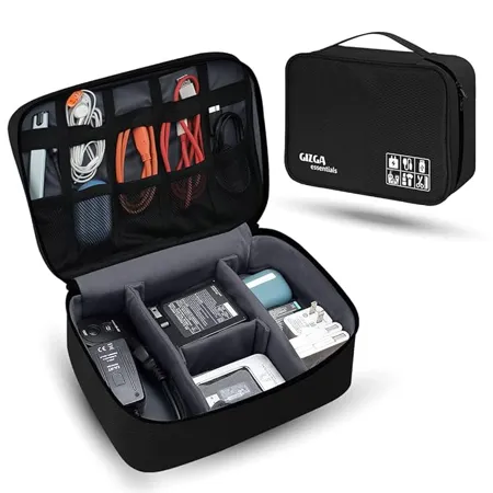 Gizga Essentials Electronics Accessories Organizer Universal Travel Organizer for Cables Chargers Hard Disk Power Bank Travel Accessories Adjustable Multifunctional Travel Organizer Black Tex 