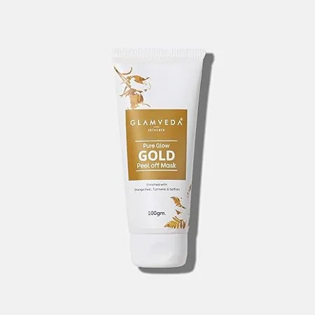 Glamveda Pure Glow Gold Peel Off Mask Enriched With Orange Peel Turmeric Saffron Pack of 1 White 