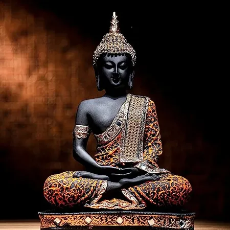 Global Grabbers Polyresin Sitting Buddha Idol Statue Showpiece for Homedecor Decoration Gift Gifting Items Org Blk Bs2 00 Multicolored