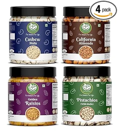 Go Vegan Dry Fruits Combo Pack 1kg Almonds 250g Cashews 250g Raisins 250g Pistachios 250g 