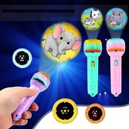 Graphene 3 Slides 24 Patterns Mini Projector Torch Toy Slide Flashlight Projector Torch for Kids Slide Flashlight Lamp Education Learning Night Light Before Going to Bed Random Slides 