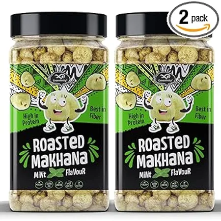 Greenfinity Mint Roasted Flavored Crunchy Healthy Phool Makhana Snacks Jar 90 Gram Pack of 2 