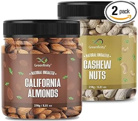 Greenfinity Mixed Dry Fruit Almond Cashew Nuts 250 GM Pack of 2 