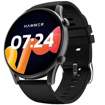 HAMMER Glide 1 43 AMOLED Display Smart Watch for Men with Bluetooth Calling 466 466 PX Always on Display 800 Nits Multiple Sports Modes Charcoal Black 