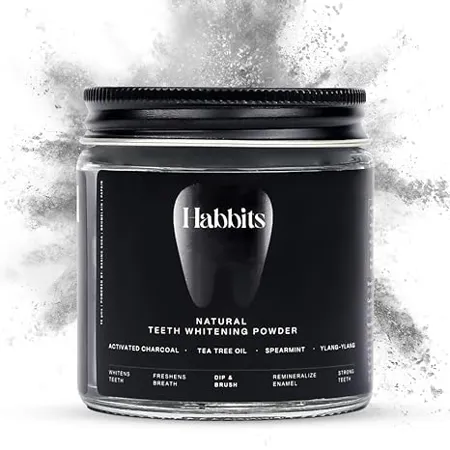 Habbits Charcoal Ylang Ylang Mint Natural Teeth Whitening Powder Stain Removal and Activated Charcoal Formula For Long Lasting Freshness with n HAp Hyaluronic Acid Fluoride Peroxide Free 50g