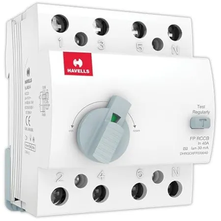 Havells DHRGCRFF030040 RCCB AC Type FP PVC Plastic Base Model White 