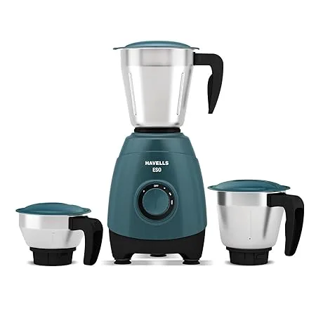 Havells ESO 750W 3 JAR Mixer Grinder 304 SS Blades High Speed 21000 RPM motor Heavy and Wider mouth SS Jars All Jars with Handle 2 Year Product 5 Year Motor Warranty Teal 