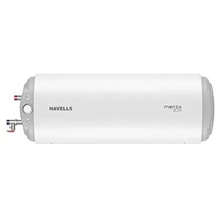 Havells Monza Slim 15 L Horizontal Left Water Heater Metallic Body 2000 W 3 S With Free Flexi Pipe and Installation Warranty 7 Yr on Inn Container 4 Yr on Heating Element 2 Yr Compre White 