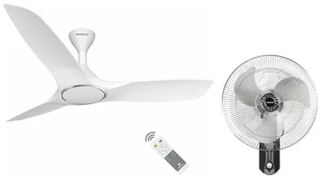 Havells Stealth Air The most silent BLDC fan with Premium Look and Finish 1200mm BLDC motor and Remote Controlled Ceiling Fan Pearl White Pack of 1 V3 450mm Wall Fan Silver Black 
