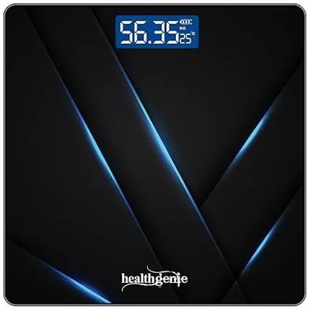 Healthgenie Digital Weight Machine For Body Weight With 3 YEARS WARRANTY LARGE LCD Display Thick Tempered Glass Weighing Scale Sharp Blue 