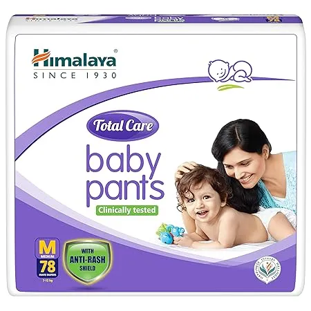 Himalaya Total Care Baby Pants Diapers Medium M 78 Count 7 12 kg With Anti Rash Shield Indian Aloe Vera and Yashad Bhasma Silky Soft Inner Layer