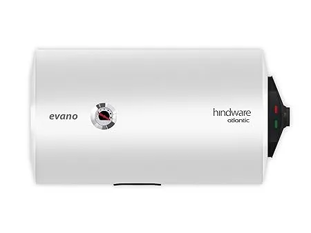 Hindware Atlantic Evano 50L Horizontal Storage Heater Geyser White With Glass Line Tank Wall Mounting