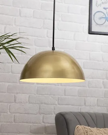 Homesake Metallic Golden Round Pendant Hanging Light Lamp 8 Inch Corded Electric 