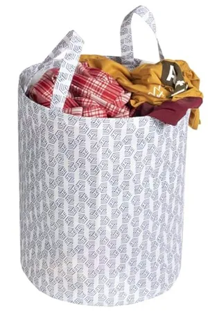 Homestrap Printed Round Foldable 45 Ltrs Laundry Bag with Handle White Featured on Shark Tank Polypropylene
