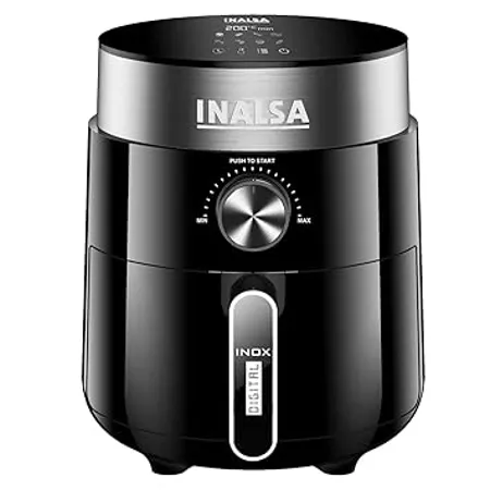 INALSA Air Fryer Digital Inox 2 5L 1200W with 8 pre set menu programs Technology Touch control panel with Digital Display Functions Timer and Temperature Selector Free Recipe book 2 Year Warranty