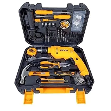 INGCO Drilling Machine Kit 115 Pcs Tools Set Drill Tool Kits HKTHP11151 Heavy Duty Impact Drill Machine 1 Pcs 680W Impact Drill ID6808 220 240V 50 60Hz 13 millimeters key chuck