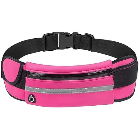 INKMILAN Running Pouch Belt Comfy Waist Bag Unisex Workout Fanny Pack Multi Pocket Bumbags with Headphone Plug Waterproof Anti Theft Kettle Belt Bag for Jogging Hiking Sport Pink 