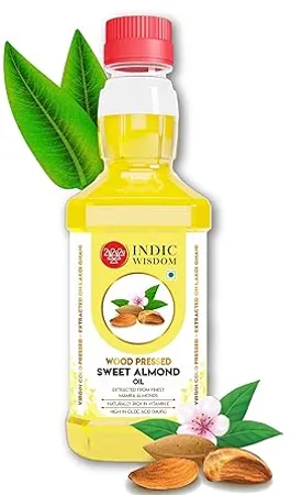 IndicWisdom Wood pressed sweet almond oil 100ml Mamra Almonds Cold Pressed Extracted on Wooden Churner Kolhu Kacchi Ghani Chekku