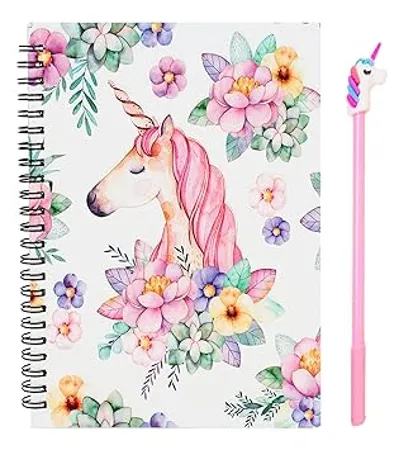 JIADA Unicorn Print Wirebound Spiral Diary Notebook A5 Size 160 Pages 1 Unicorn Pen Free