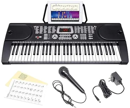 JUAREZ Octav JRK661 61 Key Electronic Keyboard Piano with LED Display Adapter Key Note Stickers Mic Music Sheet Stand 255 Rhythms 255 Timbres 24 Demos 8 Percussions