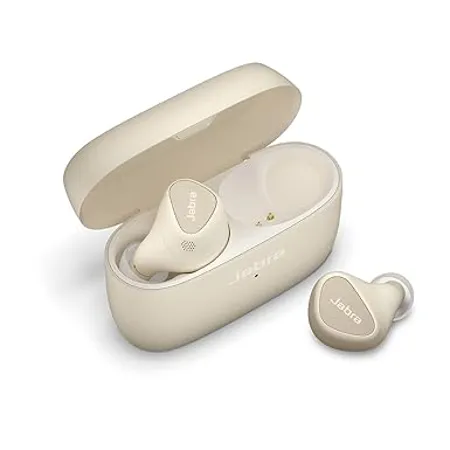 Jabra Elite 5 True Wireless in Ear Bluetooth Earbuds with Active Noise Cancellation 6 Built in Microphones for Clear Calls Dual Pairing Microsoft Swift Pair for Windows Devices Gold Beige