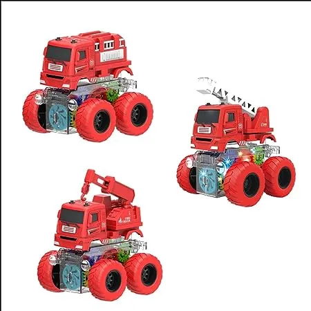 Jack Royal Friction Gear Fire Engine Tanker Toy with Flashing Lights Best Gift for Boys and Girls Above 2 Years Old 2 PC Set 