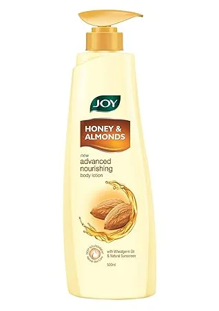 Joy Honey Almonds Advanced Nourishing Body Lotion Hydrating Moisturizer for Women Men Ideal for Normal to Dry Skin Enriched with Almond Honey 500ml Summer Winter Skin Care Natural Ingredients Soothing Formula Non Greasy