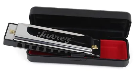 Juarez JRZ10HM Key C Diatonic Blues Harmonica 10 Hole 20 Tones with Case Mouth Organ for Beginners Students Kids Professionals Silver