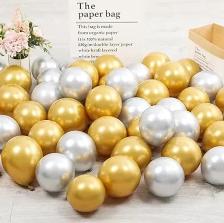 Juzfun Chrome Metallic Balloons for Birthday Wedding Anniversary Shower Party Decoration 20 Pcs Size 10 Inch Colour Gold Silver Weight 2gm 