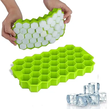 KBS Ice Cube Tray Silicone for Freezer Flexible Shape Honeycomb for Chocolate Cake Maker Mould Chilled Drinks Reusable Kitchen Accessories Items Multi Color 