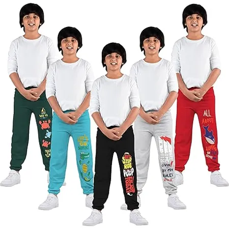 KYDA KIDS 100 Cotton Printed Kids Casual Track Pant for Boys Girls Pack of 5 