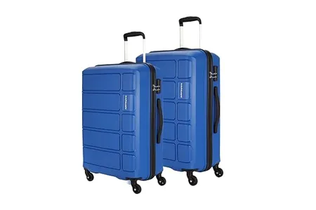 Kamiliant by American Tourister Harrier 2 Pc Set 68 cms 78 cms Medium Large Polypropylene PP Hard Sided 4 Wheels Spinner Luggage Set Suitcase Set Trolley Bag Set Ribbon Blue 