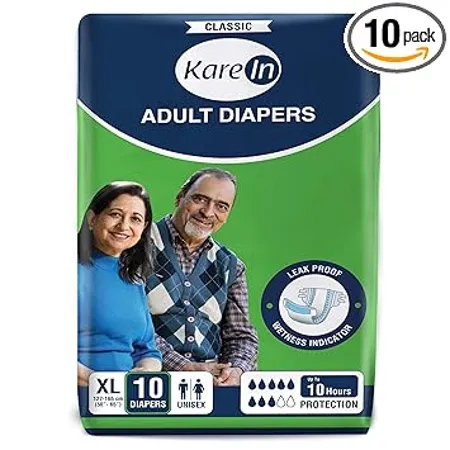 KareIn Classic Adult Diapers Extra Large Waist Size 127 165 Cm 50 65 Tape Style Unisex High Absorbency Leak Proof Wetness Indicator 10 Count