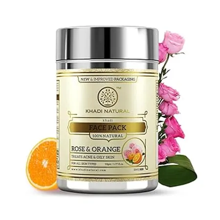 Khadi Natural Ayurvedic Rose Orange Face Pack Face Pack for Glowing Skin Natural Face Pack for Exfoliating Skin Free from Harsh Chemicals Suitable for All Skin Types 50gm
