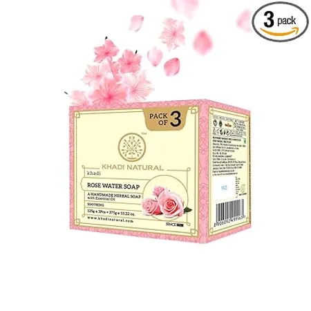 Khadi Natural Herbal Rosewater Soap 125g Pack of 3