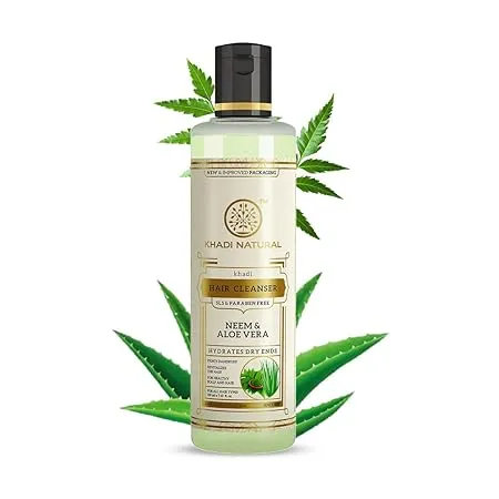 Khadi Natural Neem And Aloevera Herbal Hair Cleanser Shampoo Gets hair rid of Dandruff Cools the scalp SLS And Paraben Free 210 Ml