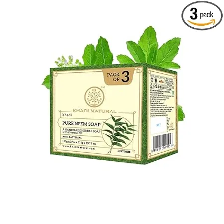 Khadi Natural Pure Neem Soap Herbal Bathing Soap for Acne Natural Soap with Essential Oils Anti Bacterial Soap Suitable for All Skin Types Pack of 3