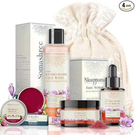 Khadi Pureus Herbals Kumkumadi Oil Face Serum Kumkumadi Night Cream Kumkumadi Face Wash Beetroot Lip Balm for Natural Radiance Healthy Lips Kumkumadi Combo Kit Women Men 300 ml